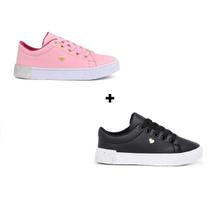 Tênis Feminino Juvenil Para Crianças Kit Dois Pares Infantil Escolar Sola Antiderrapante Tênis Feminino Juvenil Para Crianças Kit Dois Pares Infantil Escolar Sola Antiderrapante