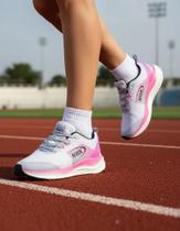 Tênis Feminino Leve Gym Academia Corrida Caminhada Cardio Cinza Rosa Esportiva Tênis Feminino Leve Gym Academia Corrida Caminhada Cardio Cinza Rosa Esportiva