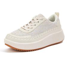 Tênis feminino LUCKY STEP de strass Chunky Platform Bege Tênis feminino LUCKY STEP de strass Chunky Platform Bege