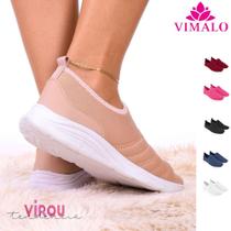 Tênis feminino meia calce fácil slip on leve flexível confortável para caminhada academia vl-01