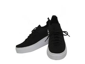 Tênis Feminino Meia Casual Preto Solado Branco Tênis Feminino Meia Casual Preto Solado Branco