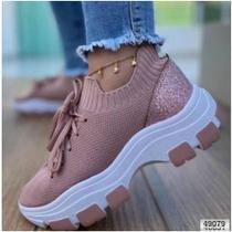 Tênis Feminino Meia Chunky Plataforma NEW FEET Confortável Com Cadarço