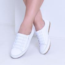 Tênis Feminino Mocatênis Branco com zíper Izabela Araújo Couro