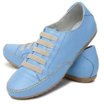 Tênis Feminino Mocatênis de Couro Azul Bebe número 33 até 42 Tênis Feminino Mocatênis de Couro Azul Bebe número 33 até 42