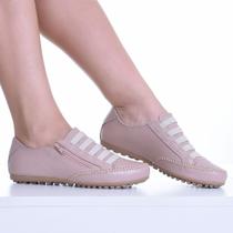 Tênis Feminino Mocatênis Nude com zíper Izabela Araújo Couro Tênis Feminino Mocatênis Nude com zíper Izabela Araújo Couro