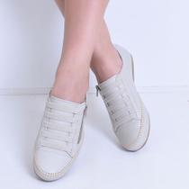 Tênis Feminino Mocatênis Off White com zíper Izabela Araújo Couro