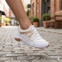 Tênis Feminino Modare Napa Suprema Recortes Branco/Dourado