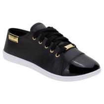 Tênis Feminino Moleca Cadarço Detalhes Dourados Preto