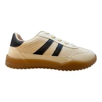 Tenis Feminino Moleca Casual Plataforma Retrô Listras Amarração 5817.104 Bege