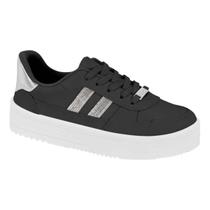 Tênis Feminino Moleca Classico Preto Prata Social