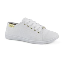Tênis Feminino Moleca Detalhes Dourados Com Cadarço Branco Tênis Feminino Moleca Detalhes Dourados Com Cadarço Branco