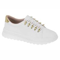 Tênis Feminino Moleca Plataforma Classic Detalhe Dourado Conforto