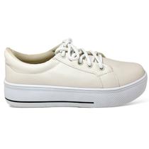 Tênis Feminino Off White Liso Flatform Detalhe Listra Preta