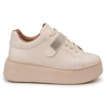 Tênis Feminino Plataforma Casual Strass Removível