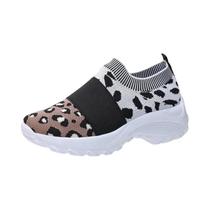 Tênis Feminino Plataforma Chunky Com Estampa De Leopardo, Respirável, Para Caminhada, Fitness E