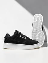 Tênis Feminino Plataforma Preto Casual Streetwear Detalhes Holográficos