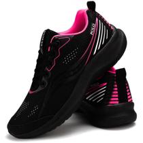 Tênis Feminino Polo Running Corrida Academia Preto Com Pink