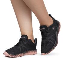 Tênis Feminino Preto com Solado Rose Esporte Treino Caminhada