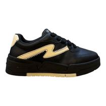 Tenis Feminino Ramarim Casual Conforto Plataforma Amarração Detalhe Metalizado Antiderrapante 25-89204 Preto
