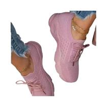 Tênis Feminino Respirável Em Malha Com Cadarço Para Esportes, Academia, Corrida E Uso Casual