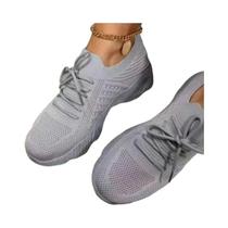 Tênis Feminino Respirável Em Malha Com Cadarço Para Esportes, Academia, Corrida E Uso Casual
