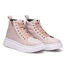Tenis Feminino Rosa com Solado tratorado Plataforma. Botinha Feminina Sola Alta.