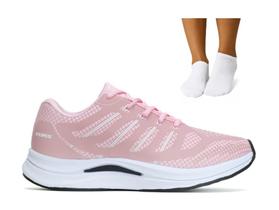 Tênis Feminino Rosa Esportivo Caminhada Academia + Meia Cano Baixo Tênis Feminino Rosa Esportivo Caminhada Academia + Meia Cano Baixo