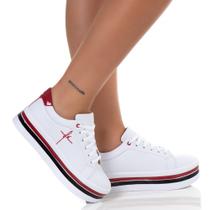 Tenis Feminino Salto Plataforma Bordado Fé Branco Vermelho - Shop Estilo Shoes