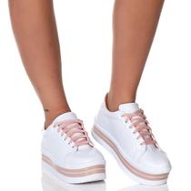 Tênis Feminino Salto Plataforma Branco Nude Dia a Dia - Shop Estilo Shoes