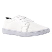 Tênis Feminino Sapatênis Branco Casual Básico Verniz