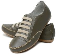 Tênis Feminino Sapatênis Couro Casual Mocassim