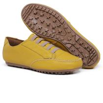 Tênis Feminino Sapatênis Mocassim Mocatênis Couro Amarelo - N 33 Até 42 Tênis Feminino Sapatênis Mocassim Mocatênis Couro Amarelo - N 33 Até 42