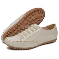 Tênis Feminino Sapatênis Mocassim Mocatênis Couro Bege- N 33 Até 42