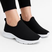 Tênis Feminino Sem Cadarço Fácil de Calçar Caminhada Academia Preto