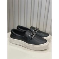 Tênis Feminino Slip On Casual Calce Fácil Plataforma Alta Bico Redondo Com Corrente