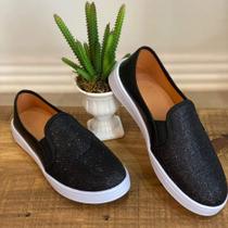 Tênis feminino Slip On Casual com brilho barato brilhante