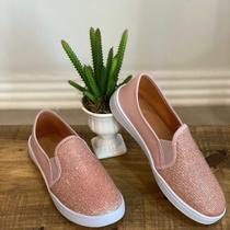 Tênis feminino Slip On Casual com brilho barato brilhante