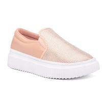 Tênis Feminino Slip On Confortável C/ Brilho Plataforma Rosê