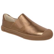 Tênis Feminino Slip On Couro Premium Metalizado Bronze