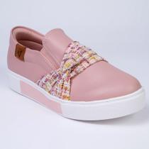 Tênis Feminino Slip On Detalhe Em Crochê - Rosé