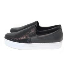 Tênis Feminino Slip On em Couro Preto com Brilho - Spinelli