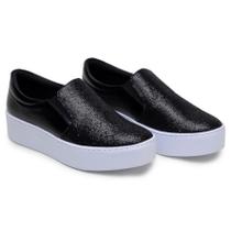 Tenis Feminino Slip On Preto Brilho