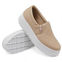 Tênis Feminino Slip On Sola Borracha Calce Fácil Zíper Lateral