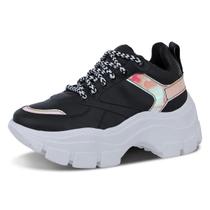 Tênis Feminino Sneaker Chunky Solado Alto Preto e Colorido Tênis Feminino Sneaker Chunky Solado Alto Preto e Colorido