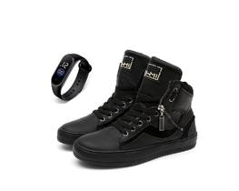 Tenis Feminino Sneaker Fitness Academia Couro com Ziper + Relógio Tenis Feminino Sneaker Fitness Academia Couro com Ziper + Relógio