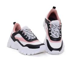 Tênis Feminino Sneaker Plataforma Branco e Rosa Confortável - Zion Shoes