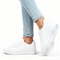 Tênis Feminino Sneakers Branco Sola Tratorado Fashion Chunky Liso
