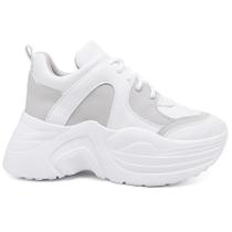 Tenis Feminino Sola Alta Branco E Cinza Macio E Confortavel