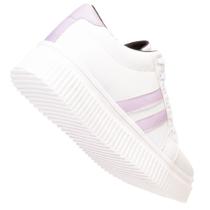 Tênis Feminino Sola Plataforma Branco com Listras Lilás