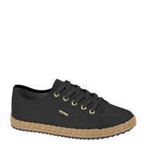 Tênis Feminino Tratorado Casual Cadarço Moleca 5696332 - Preto Napa - 35